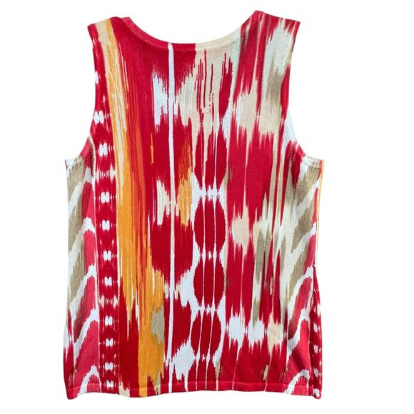 Chicos Sweater Knit Tank Top Womens M Red Orange Abstract Resort Boho Chic Art - Picture 3 of 13